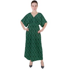 Green Pattern V-Neck Boho Style Maxi Dress