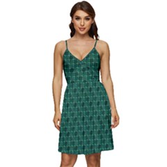 Green Pattern V-Neck Pocket Summer Dress 