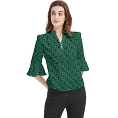 Green Pattern Loose Horn Sleeve Chiffon Blouse