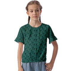 Green Pattern Kids  Cuff Sleeve Scrunch Bottom Tee