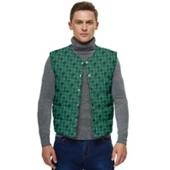 Green Pattern Men s Short Button Up Puffer Vest	