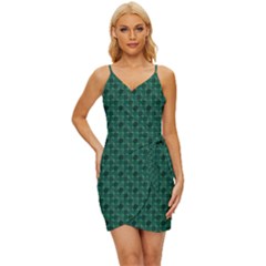 Green Pattern Wrap Tie Front Dress