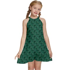 Green Pattern Kids  Halter Collar Waist Tie Chiffon Dress