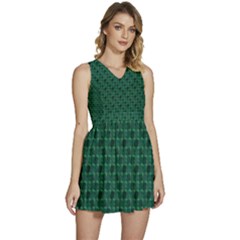 Green Pattern Sleeveless High Waist Mini Dress by Sparkle