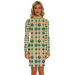 Pattern 27 Long Sleeve Shirt Collar Bodycon Dress by GardenOfOphir