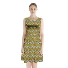 Pattern Sleeveless Waist Tie Chiffon Dress by Sparkle