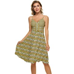 Pattern Sleeveless Tie Front Chiffon Dress by Sparkle