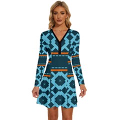 Pattern 28 Long Sleeve Deep V Mini Dress  by GardenOfOphir