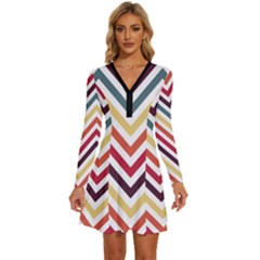 Pattern 35 Long Sleeve Deep V Mini Dress  by GardenOfOphir