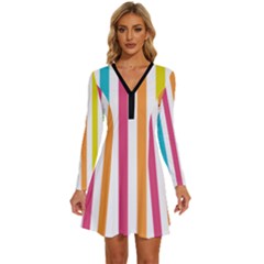 Pattern 41 Long Sleeve Deep V Mini Dress 