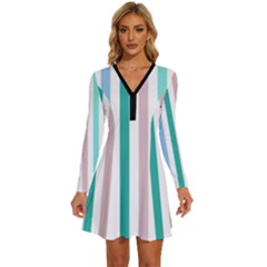 Pattern 43 Long Sleeve Deep V Mini Dress 