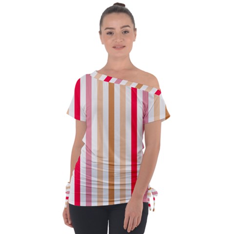 Stripe Pattern Off Shoulder Tie-up Tee by GardenOfOphir