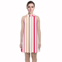 Stripe Pattern Velvet Halter Neckline Dress  by GardenOfOphir