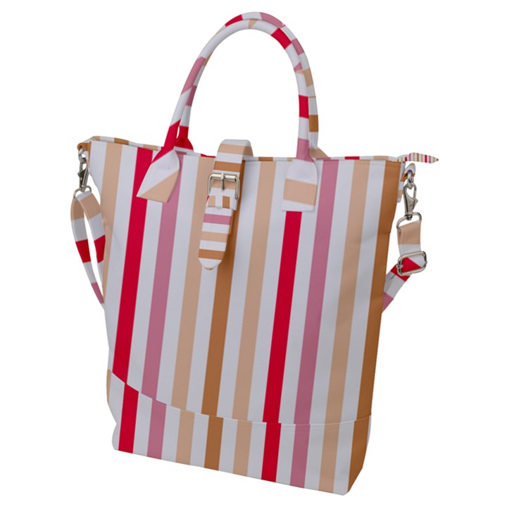 Stripe Pattern Buckle Top Tote Bag