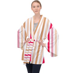 Stripe Pattern Long Sleeve Velvet Kimono  by GardenOfOphir