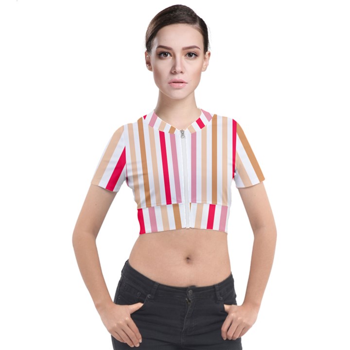 Stripe Pattern Short Sleeve Cropped Jacket