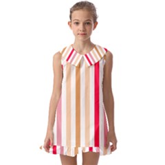 Stripe Pattern Kids  Pilgrim Collar Ruffle Hem Dress by GardenOfOphir