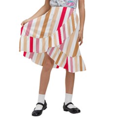 Stripe Pattern Kids  Ruffle Flared Wrap Midi Skirt