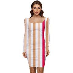 Stripe Pattern Women Long Sleeve Ruched Stretch Jersey Dress by GardenOfOphir