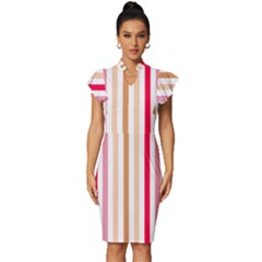 Stripe Pattern Vintage Frill Sleeve V-neck Bodycon Dress by GardenOfOphir