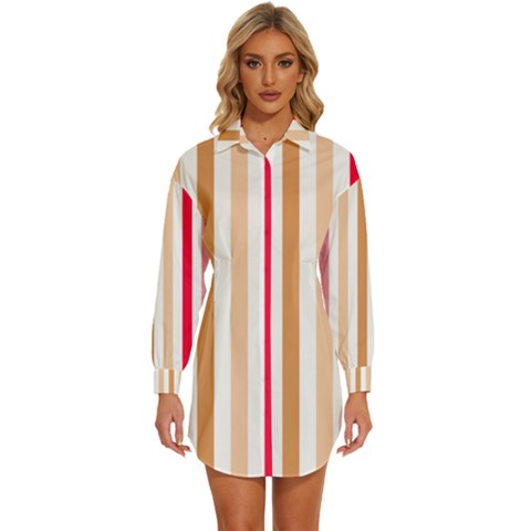 Stripe Pattern Womens Long Sleeve Shirt Dress by GardenOfOphir