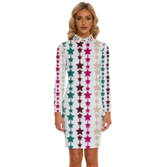 Pattern 49 Long Sleeve Shirt Collar Bodycon Dress by GardenOfOphir