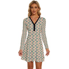 Pattern 53 Long Sleeve Deep V Mini Dress 