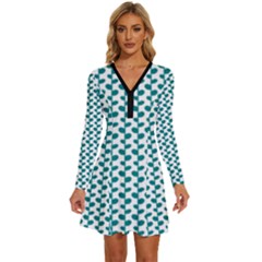 Pattern 56 Long Sleeve Deep V Mini Dress 