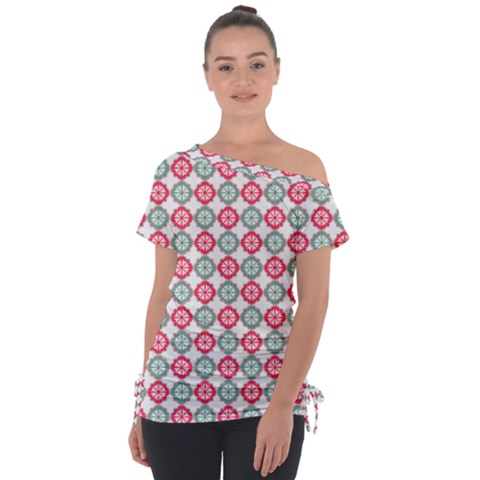 Elegant Pattern Off Shoulder Tie-up Tee by GardenOfOphir