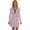 Elegant Pattern Long Sleeve Deep V Mini Dress  View1