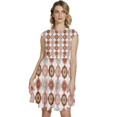 Trendy Pattern Cap Sleeve High Waist Dress by GardenOfOphir