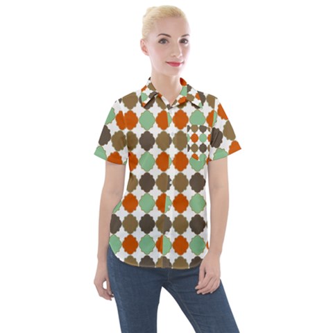 Stylish Pattern Women s Short Sleeve Pocket Shirt by GardenOfOphir