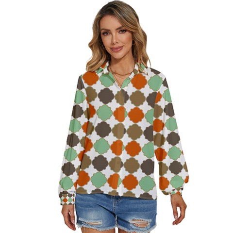 Stylish Pattern Women s Long Sleeve Button Down Shirt by GardenOfOphir