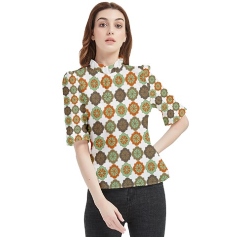 Pattern Frill Neck Blouse by GardenOfOphir