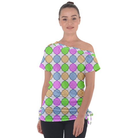 Quatrefoil Ii Off Shoulder Tie-up Tee by GardenOfOphir