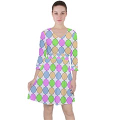 Quatrefoil Ii Quarter Sleeve Ruffle Waist Dress by GardenOfOphir