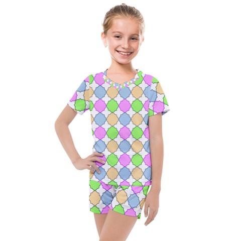 Quatrefoil Ii Kids  Mesh Tee And Shorts Set by GardenOfOphir