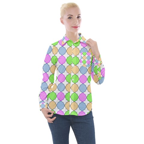 Quatrefoil Ii Women s Long Sleeve Pocket Shirt by GardenOfOphir