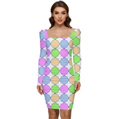 Quatrefoil Ii Women Long Sleeve Ruched Stretch Jersey Dress by GardenOfOphir