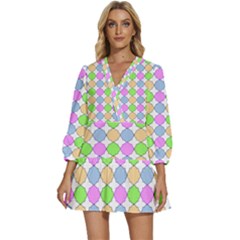 Quatrefoil Ii V-neck Placket Mini Dress by GardenOfOphir