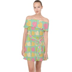 Slugs Pattern Off Shoulder Chiffon Dress