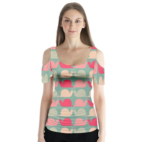 Colorful Slugs Butterfly Sleeve Cutout Tee  by GardenOfOphir