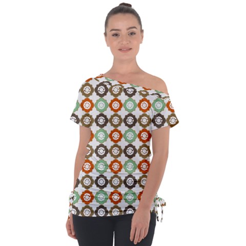 Quatrefoil Off Shoulder Tie-up Tee by GardenOfOphir