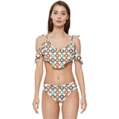 Quatrefoil Ruffle Edge Tie Up Bikini Set	 by GardenOfOphir