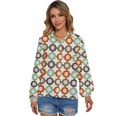 Quatrefoil Women s Long Sleeve Button Down Shirt by GardenOfOphir