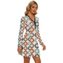 Quatrefoil Long Sleeve Deep V Mini Dress  View3