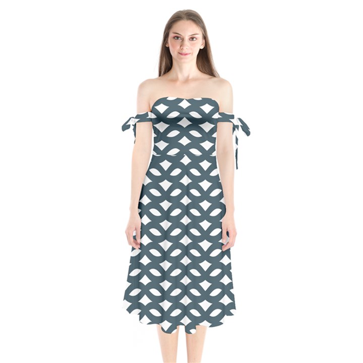 Lattice Pattern Shoulder Tie Bardot Midi Dress