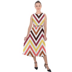 Chevron V Midi Tie-back Chiffon Dress by GardenOfOphir