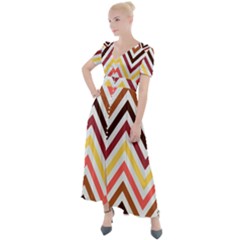 Chevron V Button Up Short Sleeve Maxi Dress by GardenOfOphir