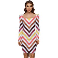 Chevron V Women Long Sleeve Ruched Stretch Jersey Dress by GardenOfOphir